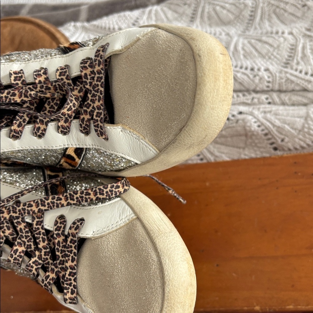 Gianni Bini White and Leopard High-Top Sneakers with Sparkles - Picture 6 of 8
